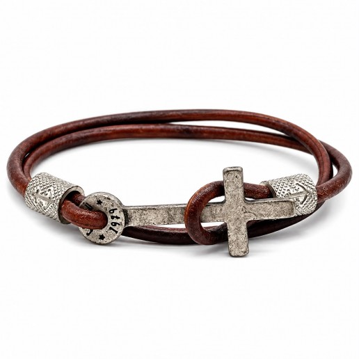 BRACCIALE CUOIO MARRONE - CROCE