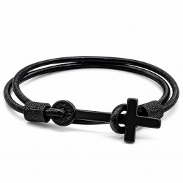 BRACCIALE CON CUOIO NERO E CROCE