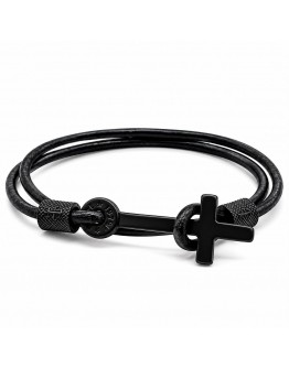 BRACCIALE CON CUOIO NERO E CROCE