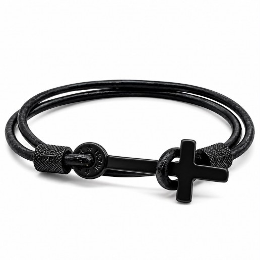 BRACCIALE CUOIO NERO - CROCE BRACCIALE CUOIO NERO - CROCE