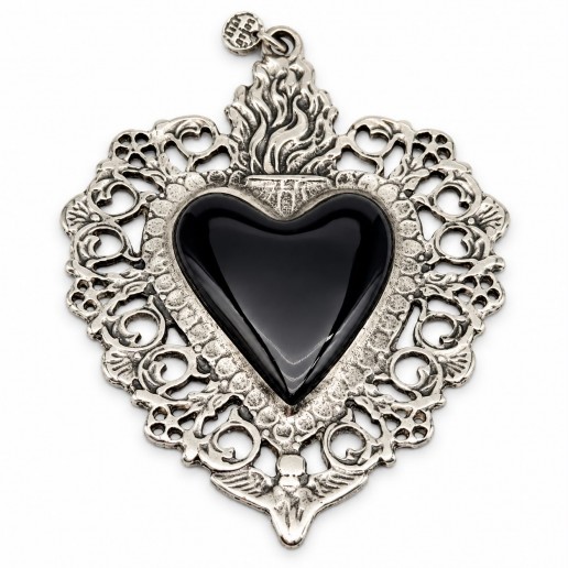 Pendente Sacro Cuore Argento Nero