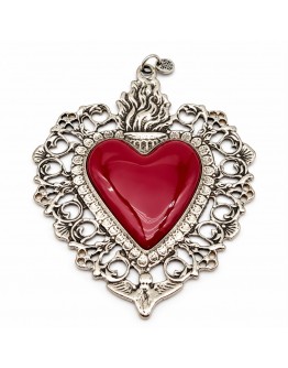 Pendente Sacro Cuore Argento Rosso