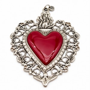 Pendente Sacro Cuore Argento Rosso