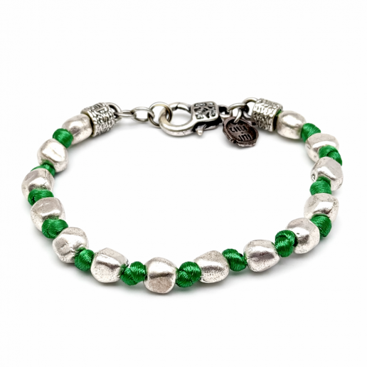 BRACCIALE PEPITE ARGENTO FILO SETA Verde
