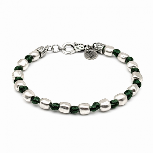 BRACCIALE PEPITE ARGENTO FILO SETA VERDONE