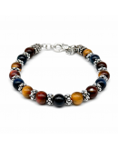 BRACCIALE OCCHI di TIGRE MULTICOLOR con Elementi Puntinati