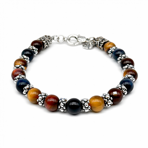 BRACCIALE OCCHI di TIGRE MULTICOLOR con Elementi Puntinati