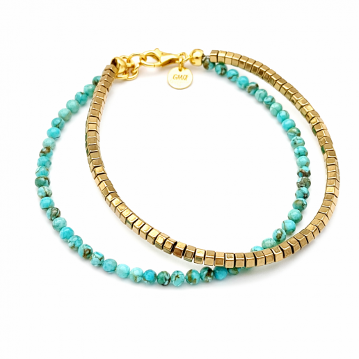 BRACCIALE PIETRE SPINELLI TURCHESE - PASSANTI ORO