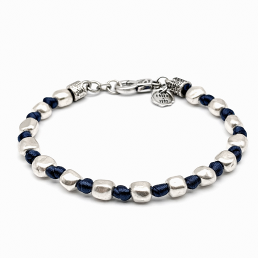 BRACCIALE PEPITE ARGENTO FILO SETA Blu