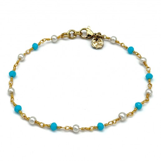 BRACELET CHAÎNE SWAROVSKI TURQUOISE - PERLES