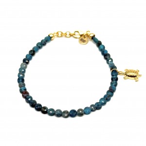 Blue apatite bracelet with turtle