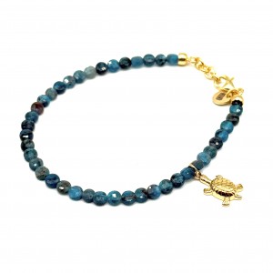 Blue apatite bracelet with turtle