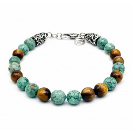 TIGER EYE AND AFRICAN TURQUOISE STONE BRACELET. 