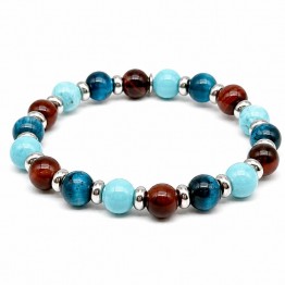 Bracciale con pietre turchese, occhio di tigre light blue e occhio di bue 