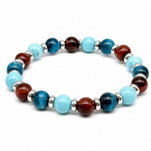 Bracelet with turquoise stones, light blue tiger's eye, and bull's eye stones 