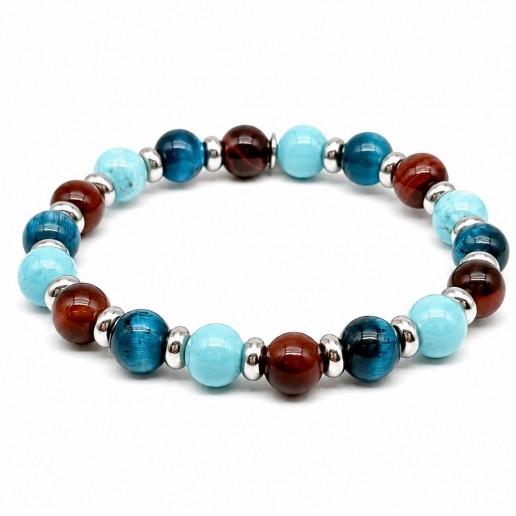 Bracciale con pietre turchese, occhio di tigre light blue e occhio di bue