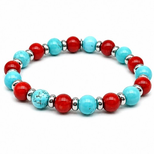 Bracciale con pietre turchese e corallo