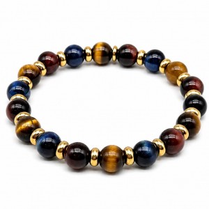 Bracciale con pietre occhio di tigre multicolor
