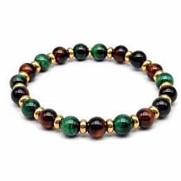 Bracciale con pietre occhio di tigre verde e occhio di bue 