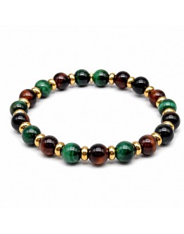 Bracciale con pietre occhio di tigre verde e occhio di bue 