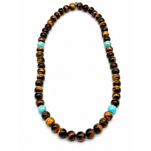 Collar de piedras de ojo de tigre y turquesa 