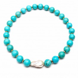 Collier en pierres d'aulite turquoise avec une perle baroque 