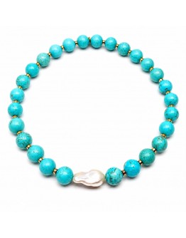 Collana pietre aulite turchese con perla barocca 