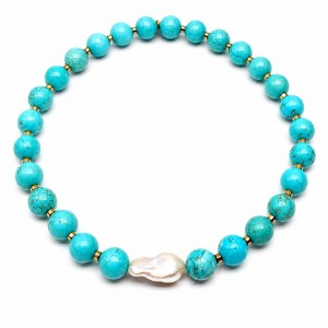 Collana pietre aulite turchese con perla barocca 