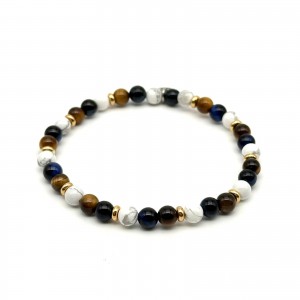 Pulsera de ojo de tigre, aulita, ojo de tigre azul y discos 