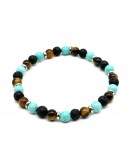 Bracciale Occhio di Tigre, Pietra Lavica, Turchese e dischetti Bracciale Occhio di Tigre, Pietra Lavica, Turchese e dischetti