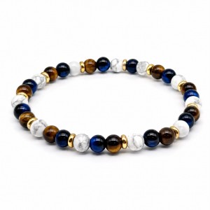 Pulsera de ojo de tigre, aulita, ojo de tigre azul y discos 