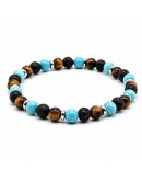Bracciale Occhio di Tigre, Pietra Lavica, Turchese e dischetti Bracciale Occhio di Tigre, Pietra Lavica, Turchese e dischetti