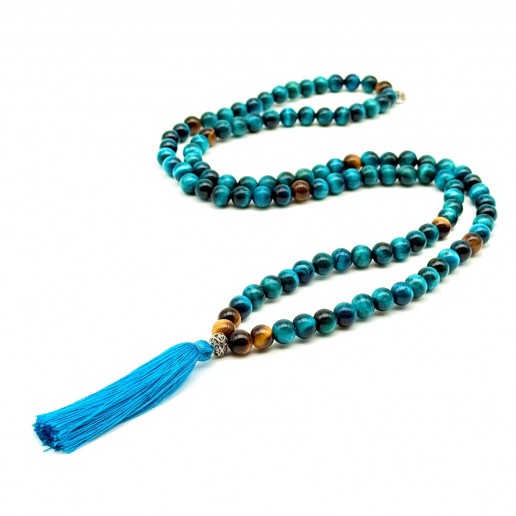 Collar Mala de ojo de tigre azul claro y ojo de tigre 