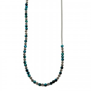 Collana Pietre Occhio di tigre light blu con elementi puntinati 