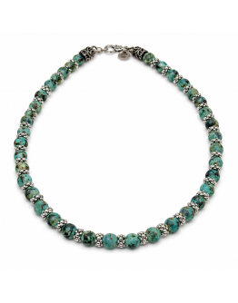 Collana pietre turchese africano e distanziatori lavorati