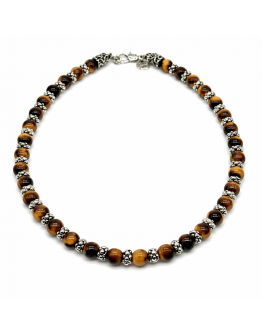Collana pietre occhio di tigre e distanziatori lavorati
