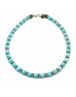 Collana pietre turchese e distanziatori lavorati