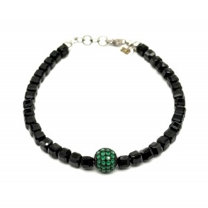 Pulsera cuadrada de ónix con esfera verde