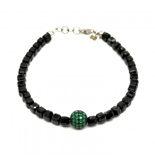 Square Onyx Bracelet with Green Ball