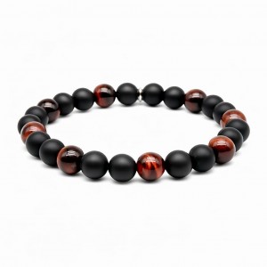 Bracciale Regolabile In Pietre Naturali – Onice, Tormalina Nera E Pietra Lavica, Lunghezza Max 26 Cm, Unisex
