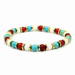 Turquoise Aulite Stones Bracelet, Coral, White Agate