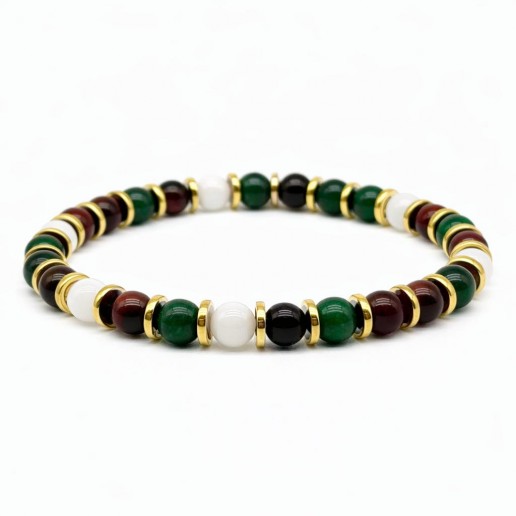 PULSERA Ágata blanca, Jade verde, Piedras ojo de buey 