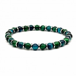 BRACELET Green Tiger Eye - Light Blue Tiger Eye