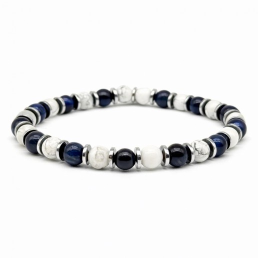 BRACELET pierres AULITE BLANCHE et YEUX DE TIGRE BLEU