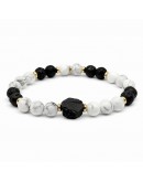 Lavastein-Armband, gestreifter weißer Aulit und sechseckiger Turmalin