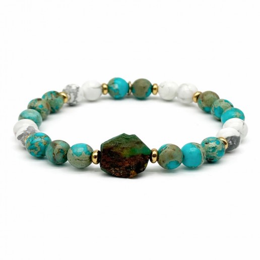 Bracciale pietre magnesite blu , aulite striata e crisocolla esagonale