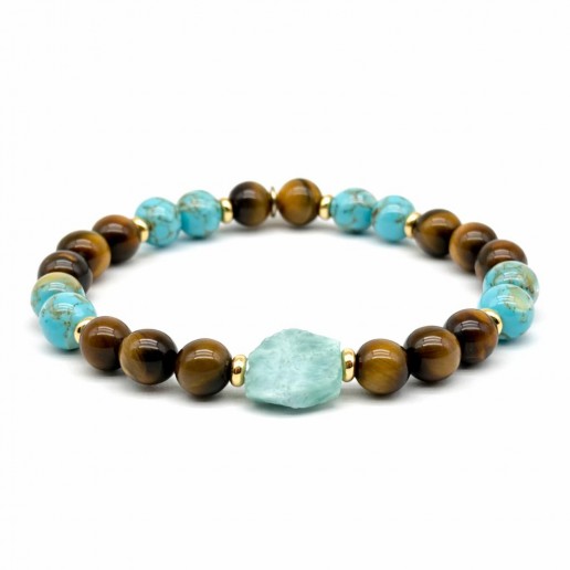 Bracciale Pietre Occhio di Tigre, Magnesite Blu e Larimar Irregolare Esagonale