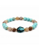 Bracelet Aulite Turquoise, Fossil Agate and Hexagonal Chrysocolla Stones