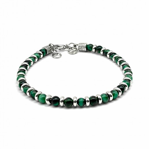 BRACELET OEIL DE TIGRE VERT avec ENTRETOISES