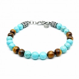 STRIATED TURQUOISE AND TIGER EYE STONE BRACELET